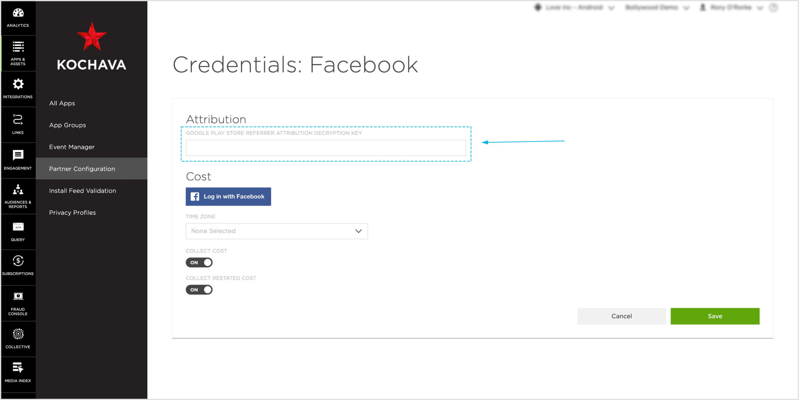 Install Referrer Decryption Key in Kochava