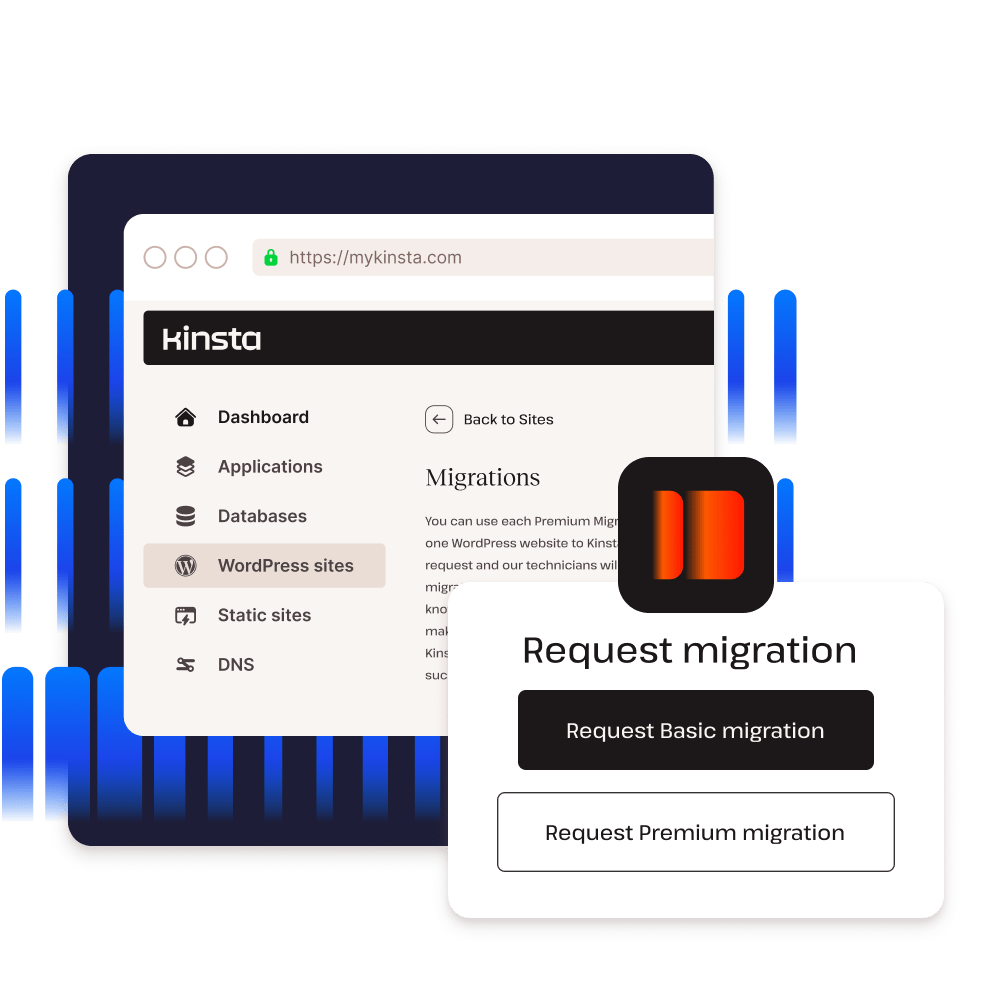 Capturas de pantalla que muestran la funcionalidad de migración de solicitudes en MyKinsta